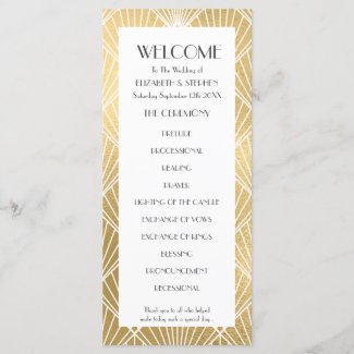 Elegant Gatsby  Deco White & Gold Wedding Program