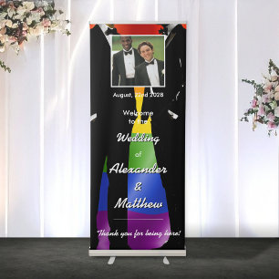 Elegant Gay Men Rainbow Wedding Photo Welcome Retractable Banner