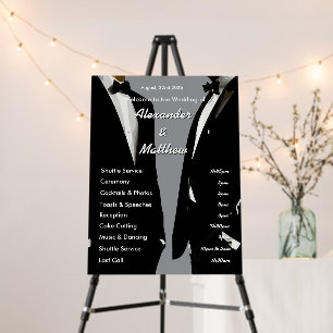 Elegant Gay Men Wedding Black Gray Welcome Program Foam Board