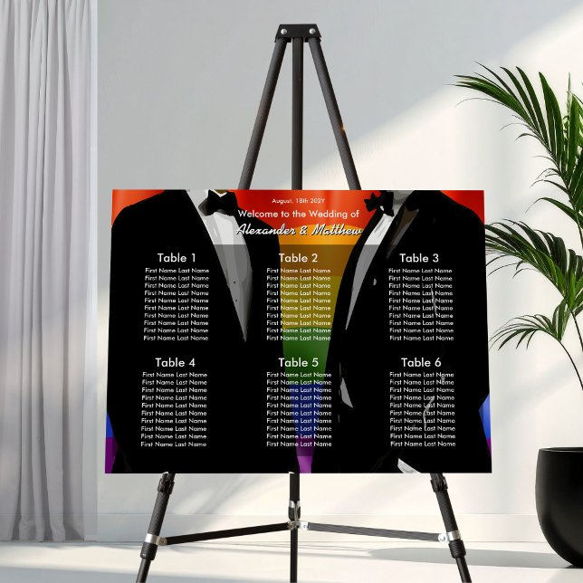 Elegant Gay Men Wedding Rainbow Seating Chart Foam Board (Creator Uploaded)