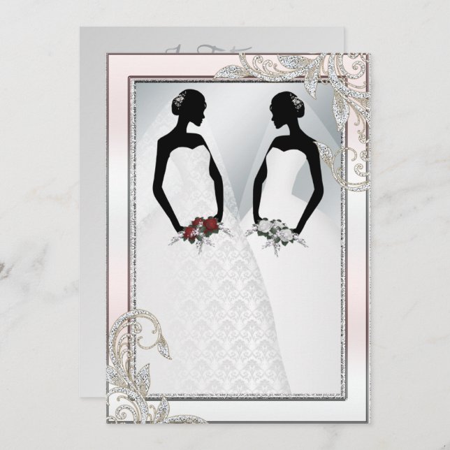 Elegant Gay Silver Wedding Invitation (Front/Back)