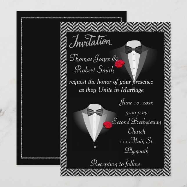 Elegant Gay Tuxedo Wedding Invitation (Front/Back)