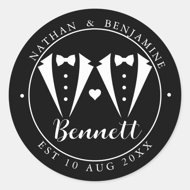 Elegant Gay Wedding Black Sticker (Front)