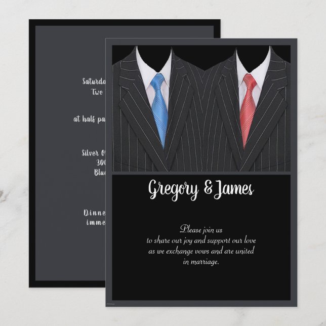 Elegant Gay Wedding Formal Suit & Tie Invitation (Front/Back)