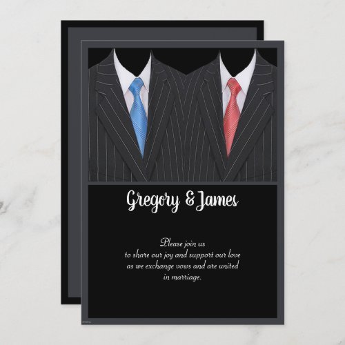 Elegant Gay Wedding Formal Suit  Tie Invitation