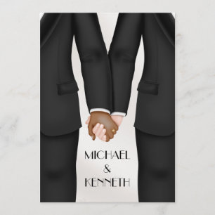 Elegant Gay Wedding Groom Holding Hands Ethnic Invitation