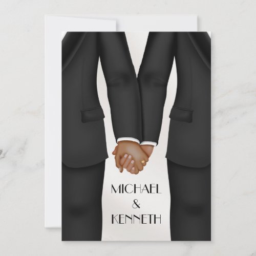 Elegant Gay Wedding Groom Holding Hands Ethnic Invitation