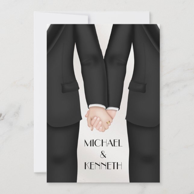 Elegant Gay Wedding Groom Holding Hands Invitation (Front)