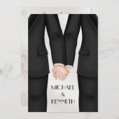 Elegant Gay Wedding Groom Holding Hands Invitation (Front/Back)