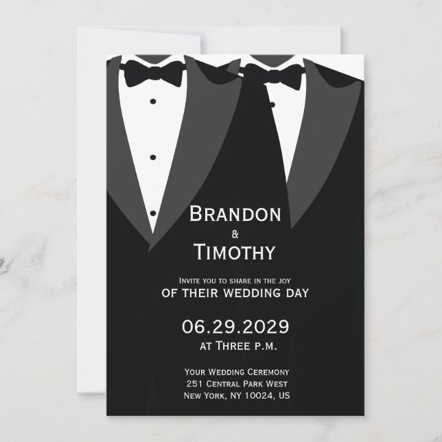 Elegant Gay Wedding Invitation Black Tie (Front)