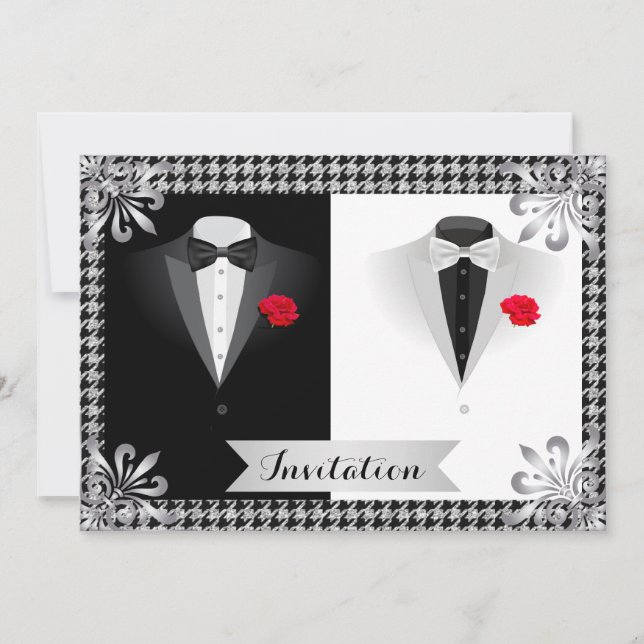 Elegant Gay Wedding Invitation with Tuxedos (Front)