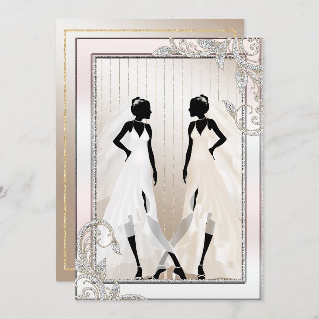 Elegant Gay Wedding Invitation with Two Brides (Front/Back)