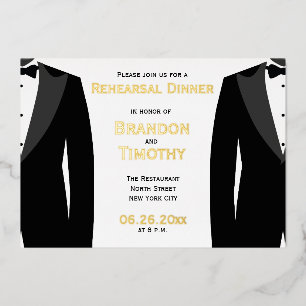 Elegant Gay Wedding Rehearsal Real Gold Foil Card