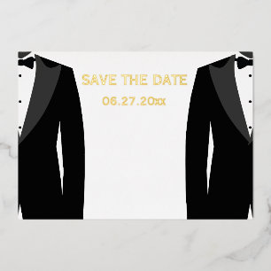 Elegant Gay Wedding Save The Date Real Gold Foil Invitation