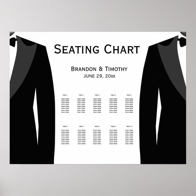 Elegant Gay Wedding Seating Chart Black And White  (Front)