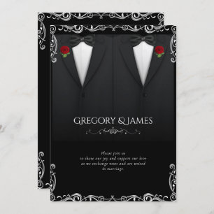 Elegant Gay Wedding Tuxedo Red Rose Invitation