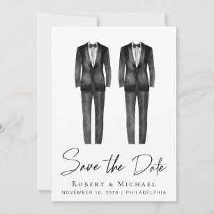 Elegant Gay Wedding Tuxedo Watercolor Save The Date