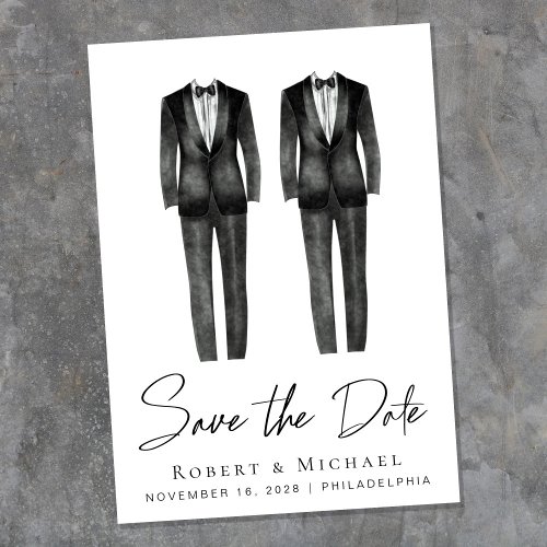 Elegant Gay Wedding Tuxedo Watercolor Save The Date