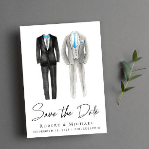 Elegant Gay Wedding Tuxedo Watercolors Save The Date