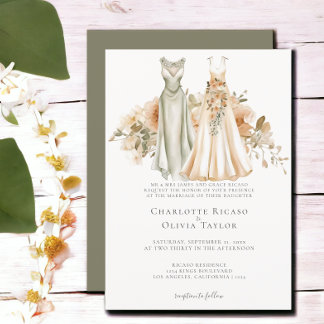 Elegant Gay Wedding Two Brides in Dresses Invitation