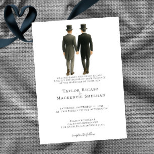 Elegant Gay Wedding Two Grooms in Morning Suits Invitation