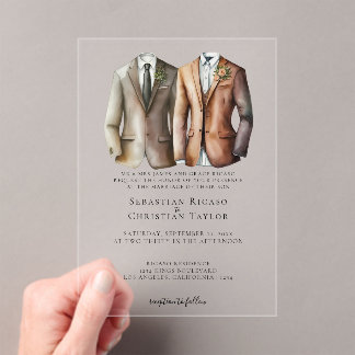 Elegant Gay Wedding Two Grooms in Suits Acrylic Invitations