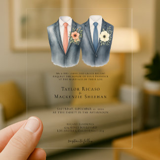 Elegant Gay Wedding Two Grooms in Suits Acrylic Invitations