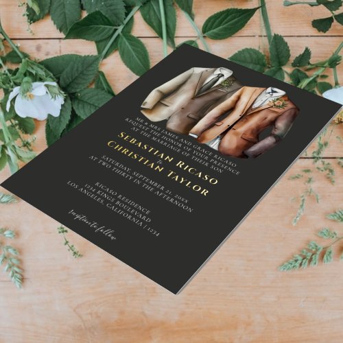 Elegant Gay Wedding Two Grooms in Suits Foil Invitation