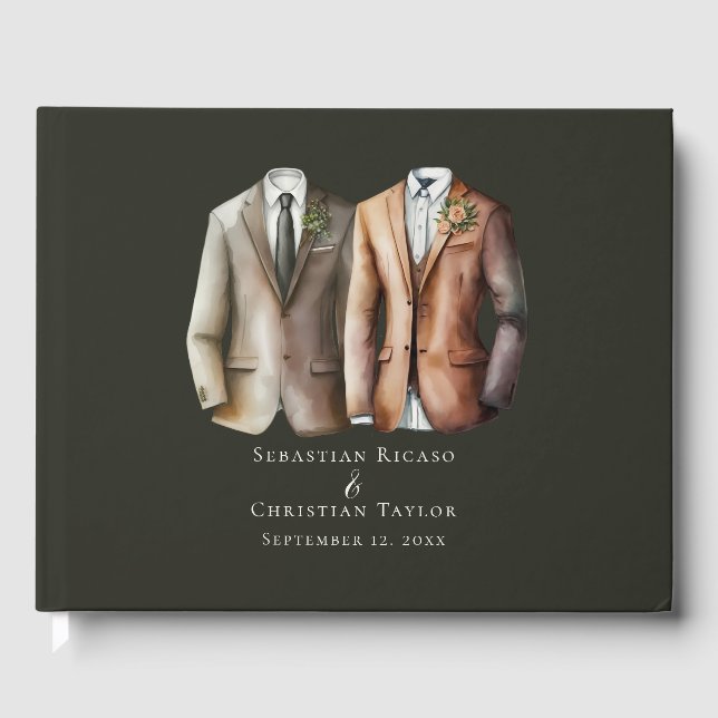 Elegant Gay Wedding Two Grooms in Suits Guest Book Zazzle
