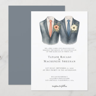 Elegant Gay Wedding Two Grooms in Suits Invitation
