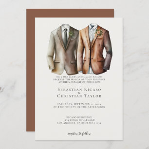 Elegant Gay Wedding Two Grooms in Suits Invitation