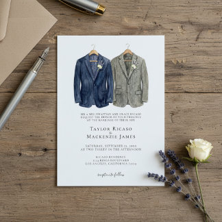 Elegant Gay Wedding Two Grooms in Suits Invitation