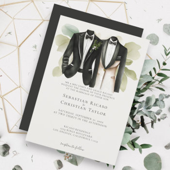 Elegant Gay Wedding Two Grooms In Suits Invitation by Ricaso_Wedding at Zazzle