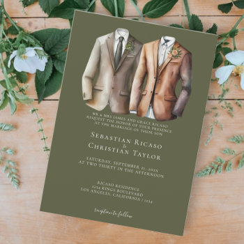 Elegant Gay Wedding Two Grooms In Suits Invitation by Ricaso_Wedding at Zazzle