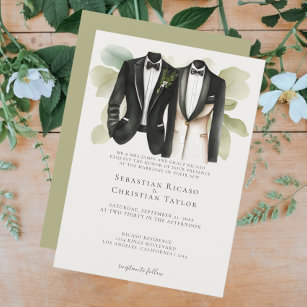 Elegant Gay Wedding Two Grooms in Suits Invitation