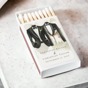 Elegant Gay Wedding Two Grooms in Suits Matchboxes