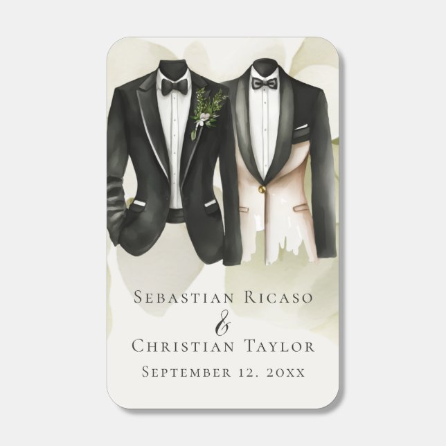 Elegant Gay Wedding Two Grooms in Suits Matchboxes (Front)