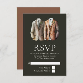 Elegant Gay Wedding Two Grooms in Suits RSVP Card