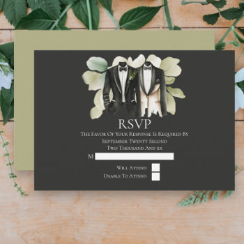 Elegant Gay Wedding Two Grooms In Suits Rsvp Card by Ricaso_Wedding at Zazzle