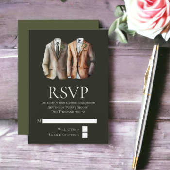 Elegant Gay Wedding Two Grooms In Suits Rsvp Card by Ricaso_Wedding at Zazzle