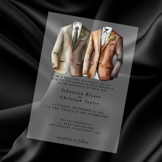 Elegant Gay Wedding Two Grooms in Suits Vellum Invitations