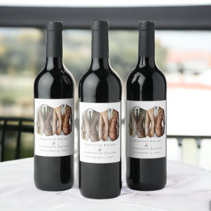 Elegant Gay Wedding Two Grooms in Suits Wine Label