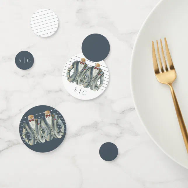 Elegant Gay Wedding Two Grooms Suits Bow Ties Confetti
