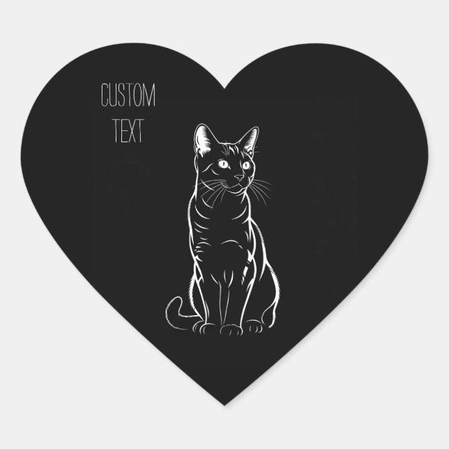 Elegant Gaze: Personalized Cat Silhouette Laptop  Heart Sticker (Front)