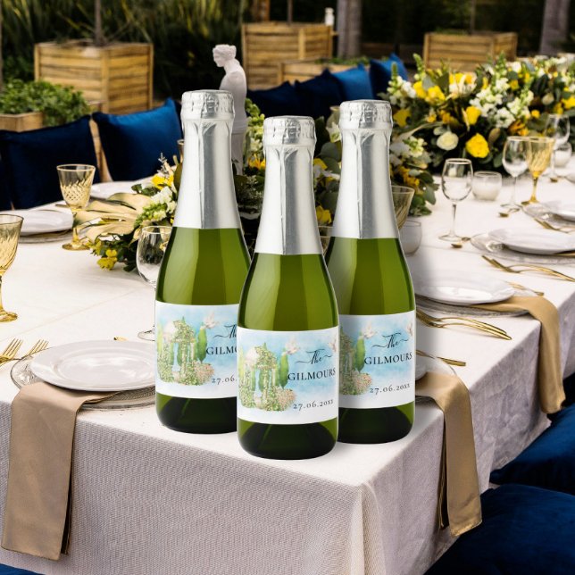 Elegant Gazebo flowers doves Wedding Luxury Sparkling Wine Label (Creator Uploaded)