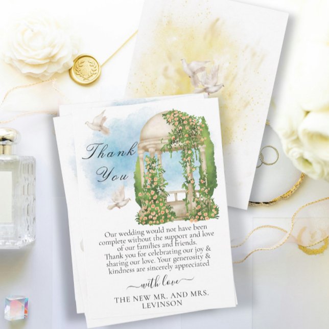Elegant Gazebo with flowers, trees and Doves Thank You Card (Creator Uploaded)