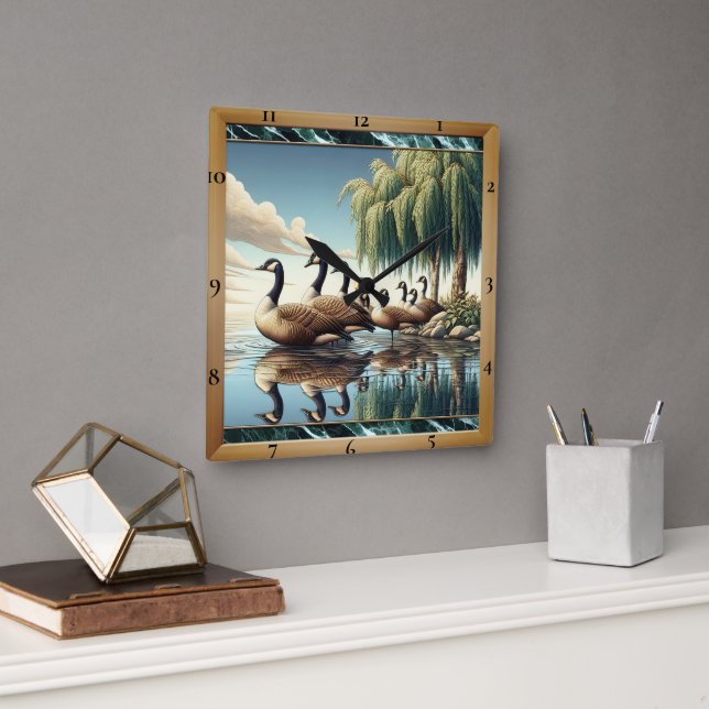 Elegant Geese Nature Square Wall Clock (Office)