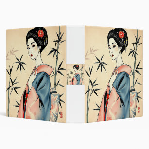 Elegant Geisha with Bamboo and Ink Patterns 3 Ring Binder