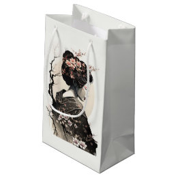 Elegant Geisha with Cherry Blossoms - Small Gift Bag