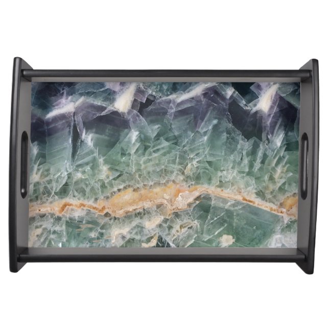 Elegant Gem Green Purple Fluorite Photo Gemstone Serving Tray (Front)